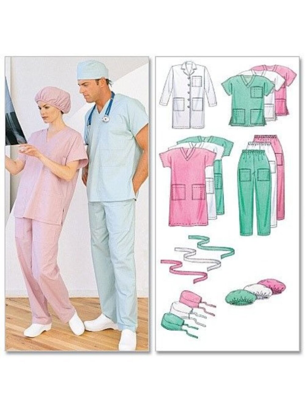 McCalls Scrub Uniform Sewing Pattern Tops Pants Caps‎ Gowns Unisex Design S M L